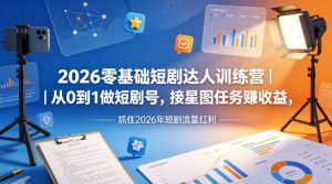 2026零基础短剧达人训练营|从0到1做短剧号,接星图任务賺收益,抓住2026年短剧流量红利-木子聊项目