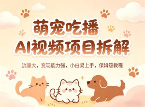 萌宠吃播AI视频项目拆解，流量大，变现能力强，小白易上手，保姆级教程-木子聊项目