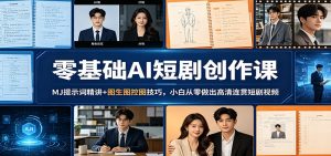 零基础AI短剧创作课:MJ提示词精讲+图生图控图技巧,小白从零做出高清连贯短剧视频-木子聊项目
