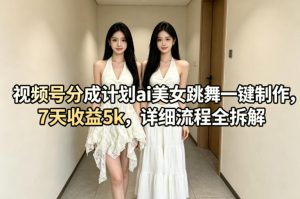 视频号分成计划ai美女跳舞一键制作，7天收益5k，详细流程全拆解-木子聊项目