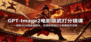 GPT-Image2电影级武打分镜课：一键拆分24组连续镜头，还原影视级打斗画面制作流程-木子聊项目