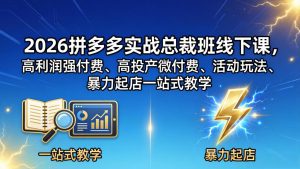 2026拼多多实战总裁班线下课，高利润强付费、高投产微付费、活动玩法、暴力起店一站式教学-木子聊项目