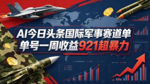 AI今日头条国际军事赛道,单号一周收益921,超暴力-木子聊项目