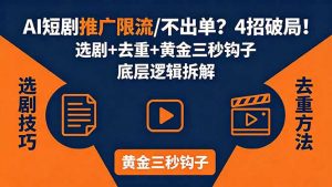 AI短剧推广总被限流、不出单?4招选剧+去重技巧+黄金三秒钩子,手把手拆解底层逻辑-木子聊项目