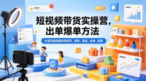 短视频带货实操营，出单爆单方法，全程实操讲解如何起号、涨粉、选品、出单、投放-木子聊项目
