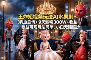 王炸短视频玩法AI水果剧(狗血剧情)9天涨粉300W+收益可观玩法简单,小白无脑照抄,详细拆解玩法-木子聊项目