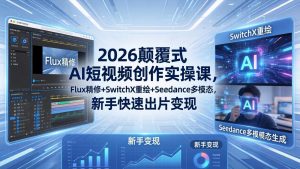 2026颠覆式 AI短视频创作课-5月更新,Flux精修+SwitchX重绘+Seedance多模态,新手快速出片变现-木子聊项目