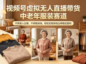 视频号虚拟无人直播带货中老年服装赛道,不用真人出镜、不用租场地,轻松实现持续出单稳定盈利-木子聊项目