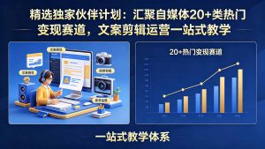 精选独家伙伴计划:汇聚自媒体20+类热门变现赛道,文案剪辑运营一站式教学-木子聊项目