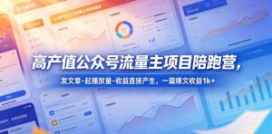 高产值公众号流量主项目陪跑营,发文章-起播放量-收益直接产生,一篇爆文收益1k+-木子聊项目
