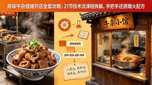 原味牛杂摆摊开店全套攻略：21节技术流课程拆解，手把手还原爆火配方-木子聊项目