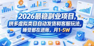 2026最稳副业项目，拼多多虚拟类目自动发货和客服玩法，睡觉都在进账，月1-5W【揭秘】-木子聊项目