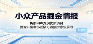 小众产品掘金情报：拆解闷声变现优质项目，独立开发者小团队可直接抄作业落地-木子聊项目
