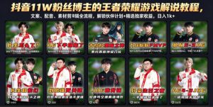 抖音11W粉丝博主的王者荣耀游戏解说教程，文案、配音、素材剪辑全流程，解锁伙伴计划+精选独家收益，日入1k+-木子聊项目