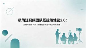 极简短视频团队搭建落地营2.0：三天两夜线下课，四维内容罗盘+十大爆款模版-木子聊项目