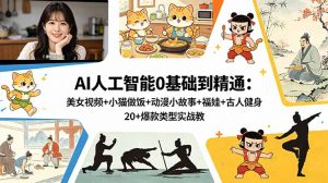 AI人工智能0基础到精通：美女视频+小猫做饭+动漫小故事+福娃+古人健身，20+爆款类型实战教学-木子聊项目