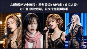 AI音乐MV全流程：原创歌词+AI作曲+虚拟人设+对口型+剪映后期，五步打造虚拟歌手-木子聊项目