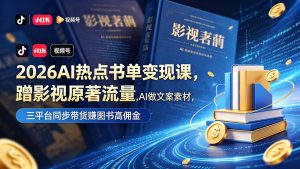 2026AI热点书单变现课，蹭影视原著流量，AI做文案素材，三平台同步带货赚图书高佣金-木子聊项目