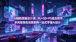 AI辅助原画设计课，MJ+SD+PS组合教学，多风格角色场景案例一站式学懂AI设计-木子聊项目