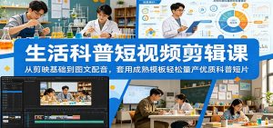 生活科普短视频剪辑课：从剪映基础到图文配音，套用成熟模板轻松量产优质科普短片-木子聊项目