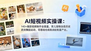 AI短视频实操课：140+爆款视频制作全覆盖，育儿宠物治愈历史武侠舞蹈运动，零基础也能批量产出-木子聊项目