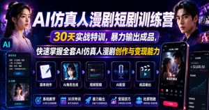 AI仿真人漫剧短剧训练营，30天实战特训，暴力输出成品，快速掌握全套AI仿真人漫剧创作与变现能力-木子聊项目