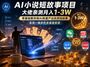 AI小说短故事项目，大佬亲测月入1-3W，零基础教你用AI批量产出优质短故事，实现一稿多吃多渠道变现-木子聊项目