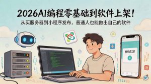 2026AI编程零基础到软件上架！从买服务器到小程序发布，普通人也能做出自己的软件-木子聊项目
