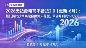 2026无货源电商不备货2.0【更新-6月】：超低费比技术突破自然流天花板，单店月利润1-3万元-木子聊项目