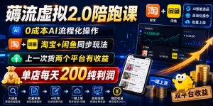薅流虚拟2.0陪跑课,0成本AI流程化操作,淘宝+闲鱼同步玩法,上一次货两个平台有收益,单店每天200纯利润-木子聊项目