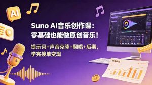 Suno AI音乐创作课:零基础也能做原创音乐!提示词+声音克隆+翻唱+后期,学完接单变现-木子聊项目