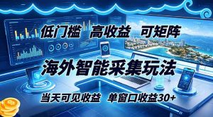 海外智能采集玩法，低门槛高单价可矩阵，当天可见收益，单窗口30+-木子聊项目