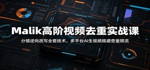 Malik高阶视频去重实战课:分镜逆向改写全套技术,多平台AI生视频规避查重限流-木子聊项目