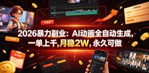 2026暴力副业:AI动画全自动生成,一单上千,月稳2W,永久可做【揭秘】-木子聊项目