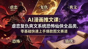 AI漫画推文课：虐恋复仇爽文系统恐怖仙侠全品类，零基础快速上手爆款图文赛道-木子聊项目
