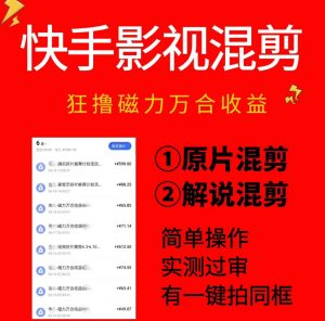 快手影视混剪项目，狂撸磁力万合收益，简单操作，实测过审，有一键拍同框，单日收益500+-木子聊项目