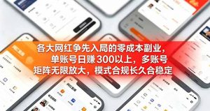 各大网红争先入局的零成本副业，单账号日赚 300 以上，多号矩阵可放大，模式合规长久稳定！-木子聊项目