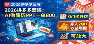 2026拼多多蓝海：AI做简历PPT一单800，0门槛开店，月入2W+，可放大-木子聊项目