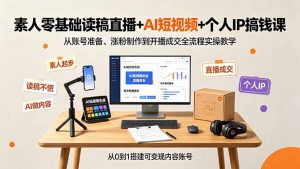 素人零基础读稿直播+AI短视频+个人IP搞钱课,从账号准备、涨粉制作到开播成交全流程实操教学-木子聊项目