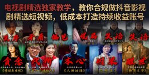 电视剧精选独家教学，教你合规做抖音影视剧精选短视频，低成本打造持续收益账号-木子聊项目