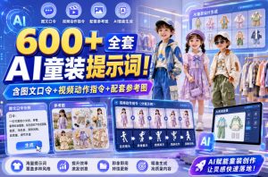 600+全套AI童装提示词!含图文口令+视频动作指令+配套参考图,Word-Excel规整分类,童装电商、种草无脑量产内容!-木子聊项目