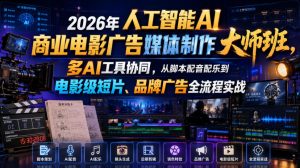 2026年人工智能AI商业电影广告媒体制作大师班，多AI工具协同，从脚本配音配乐到电影级短片、品牌广告全流程实战(中英字幕)-木子聊项目